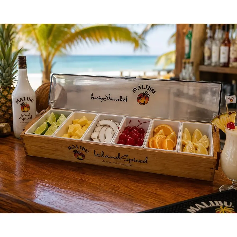 Malibu Island Spiced Rum Wooden Promotional Serving Box Plastic Trays 20